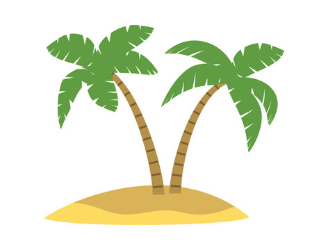 Tropical palm trees growing on the island flat vector illustration isolated.