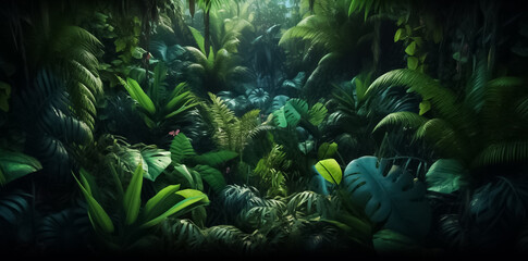 Foliage of the Green Forest Highlighting the foliage, which includes leaves and other plant elements, that flourishes in the lush greenery of the forest generative AI.