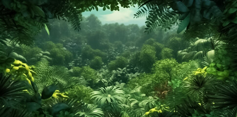 Foliage of the Green Forest Highlighting the foliage, which includes leaves and other plant elements, that flourishes in the lush greenery of the forest generative AI.