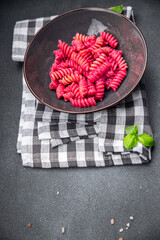 beet sauce pasta beetroot vegetable fresh food vegan meal food snack vegetarian food on the table copy space food background rustic top view