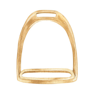 Watercolor illustrations of golden stirrup, isolated. Can be used as a print for clothes. Print on the theme of horses and equestrianism