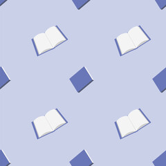 Books and textbooks, seamless pattern, vector. Back to school. Books and textbooks and on a purple background.