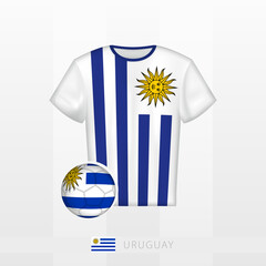 Football uniform of national team of Uruguay with football ball with flag of Uruguay. Soccer jersey and soccerball with flag.