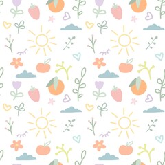 Prints for children's room, baby showers, greeting cards, baby and children's T-shirts and clothes. seamless pattern for baby whith flowers, doodles pattern