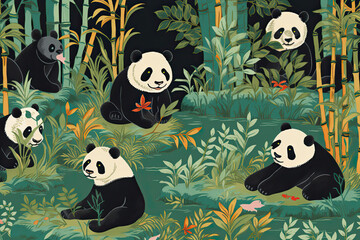 Playful Pandas In A Bamboo Forest