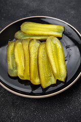 cucumber pickled slice for sandwich vegetable food meal snack on the table copy space food background rustic top view