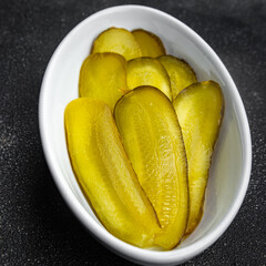 cucumber pickled slice for sandwich vegetable food meal snack on the table copy space food background rustic top view