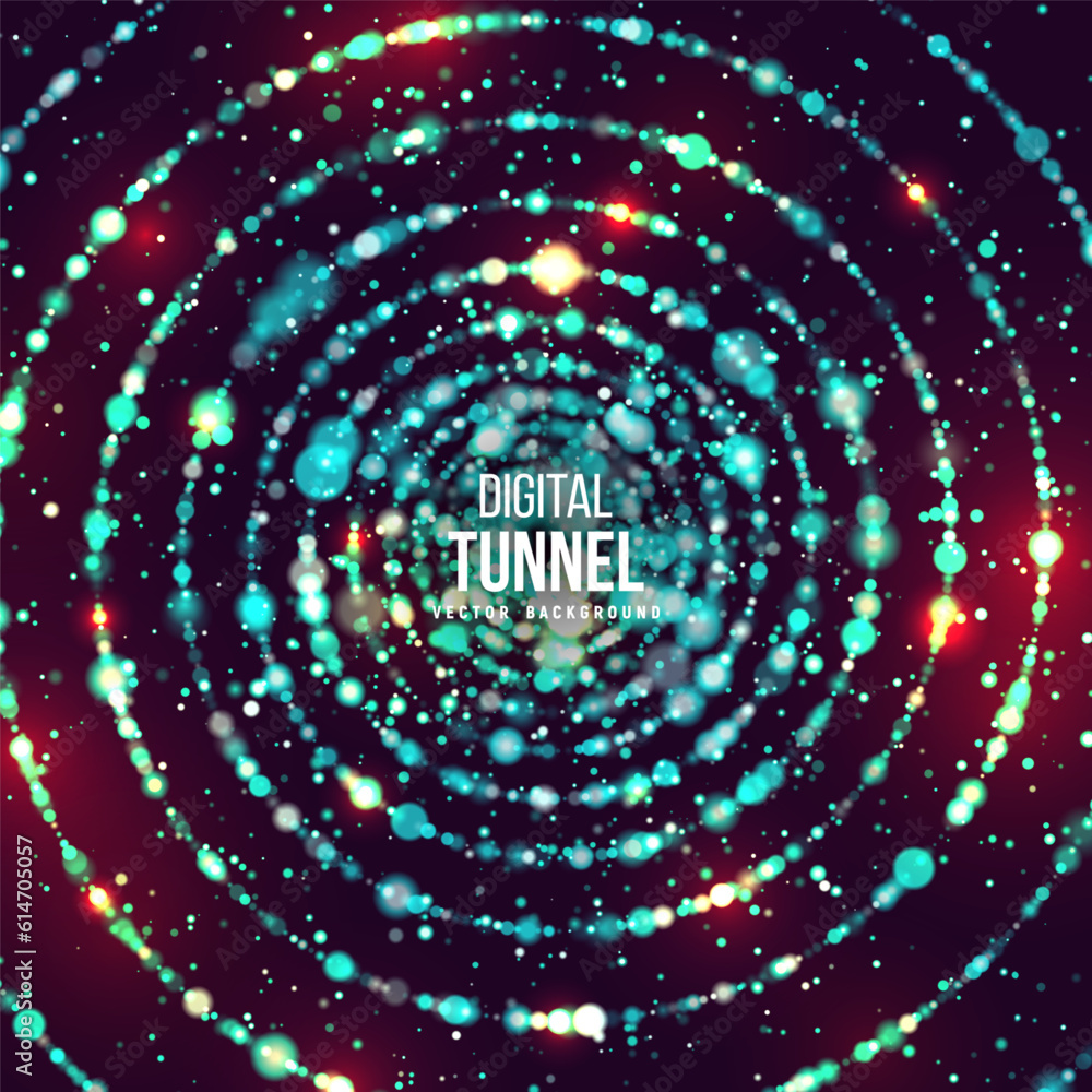 Poster portal with light effects. neon particles tunnel. abstract technology background. vector illustratio