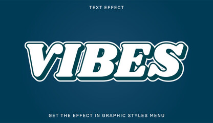 Vibes editable text effect in 3d style. Text emblem for advertising, branding and business logo