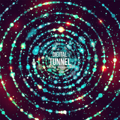 Portal with light effects. Neon particles tunnel. Abstract technology background. Vector illustration.