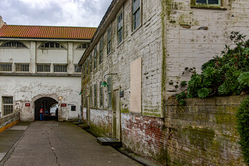 Former entrance of the maximum security federal prison of Alcatraz in the bay of San Francisco, in the state of California, United States of America. USA Concept.