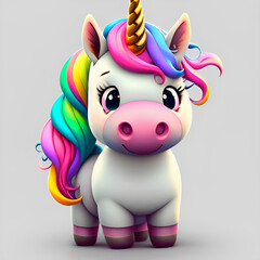Obraz premium Cute Unicorn On White Background - generative ai, üretken, yapay zeka