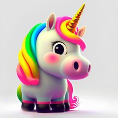 Cute Unicorn On White Background - generative ai, üretken, yapay zeka