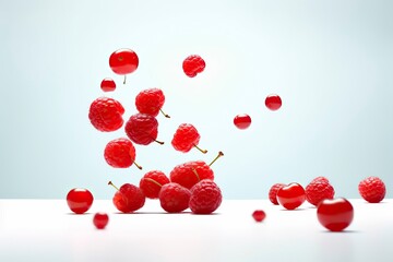 Red berries falling, studio background.