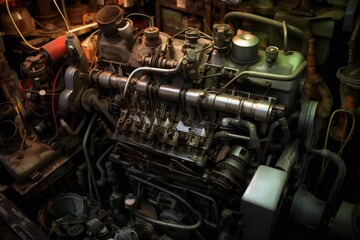Fototapeta na wymiar Old antique car engine closeup Generative AI