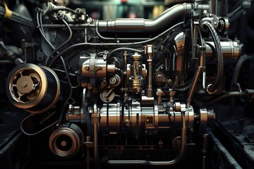 Old antique car engine closeup Generative AI