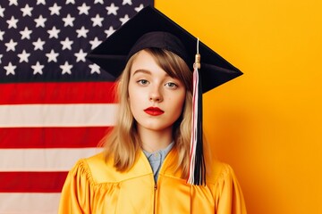 Young American girl with mortarboard, happy for her graduation.