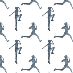 Sports at sunrise pattern.Running.Gymnastics.Morning gym.Watercolor silhouette sport isolated on white background.