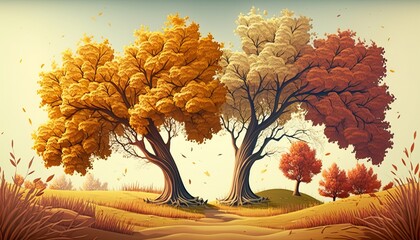 Generative AI illustration of different colorful autumn forest