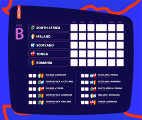 Schedule for all rugby matches of pool B, scoreboard of rugby competition 2023.