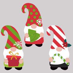 Set of Cute Holiday Christmas Gonks. Vector illustration art.