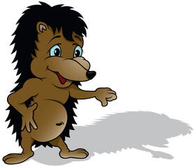Smiling Forest Hedgehog with Blue Eyes and Raised Paw