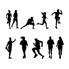 Silhouettes of people run