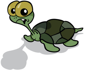 Funny Surprised Green Turtle with Big Eyes