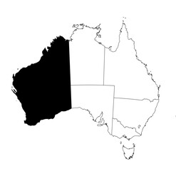 Vector map of the state of Western Australia highlighted highlighted in black on the map of Australia.