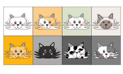 Set of Happy cat Doodle art design