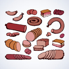 Meat production. Vector drawing objects