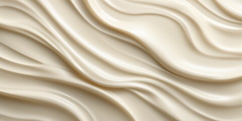 Obraz premium Creamy texture waves, top view background, Cosmetic cream, shampoo, milk product or yogurt swirl surface template. Generative AI