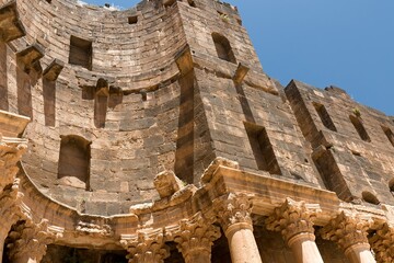 The ancient amphitheater in Bosra was built in the 1st to 2nd century. UNESCO World Heritage. Syria. 