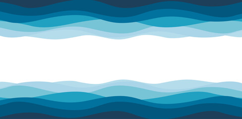 Blue wave abstract background. Sea waves wallpaper for presentation. Water lines pattern. Vector illustration.