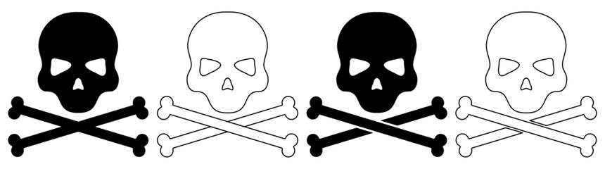 Skull and crossbones symbol set. Danger sign collection. Vector illustration isolated on white.