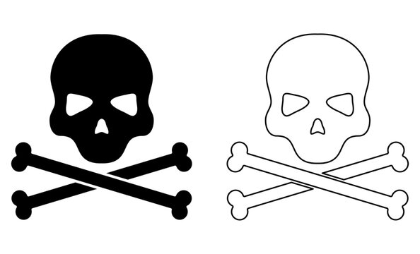 Skull with crossbones symbol set. Danger sign collection. Vector illustration isolated on white.