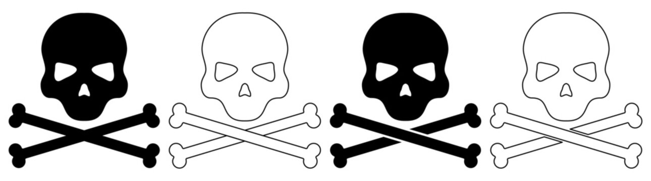 Skull and crossbones symbol set. Danger sign collection. Vector illustration isolated on white.