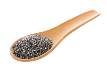Chia seeds in wood spoon isolated on transparent png
