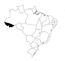 Vector map of the state of Acre highlighted highlighted in black on the map of Brazil.