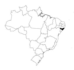 Vector map of the state of Alagoas highlighted highlighted in black on the map of Brazil.