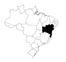 Vector map of the state of Bahia highlighted highlighted in black on the map of Brazil.