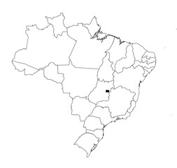 Vector map of the state of Distrito Federal highlighted highlighted in black on the map of Brazil.