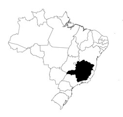 Vector map of the state of Minas Gerais highlighted highlighted in black on the map of Brazil.