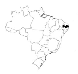 Vector map of the state of Paraíba highlighted highlighted in black on the map of Brazil.