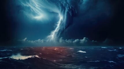 A sea tornado, a huge tornado whirlwind on the ocean. - obrazy, fototapety, plakaty