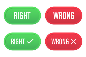 Green and Red Buttons. Right and Wrong set button icons. Vector illustration