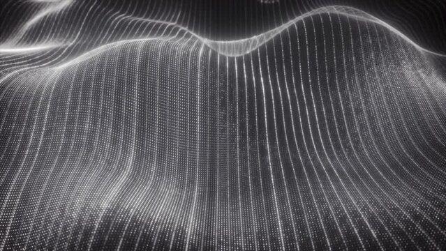 Silvery Dreams: Hypnotic White Abstrac Technological Background. Digital World and Particle Technology. 4K