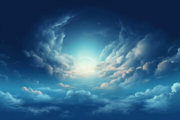 Naklejka na ściany i meble Flying over deep night clouds with moonlight