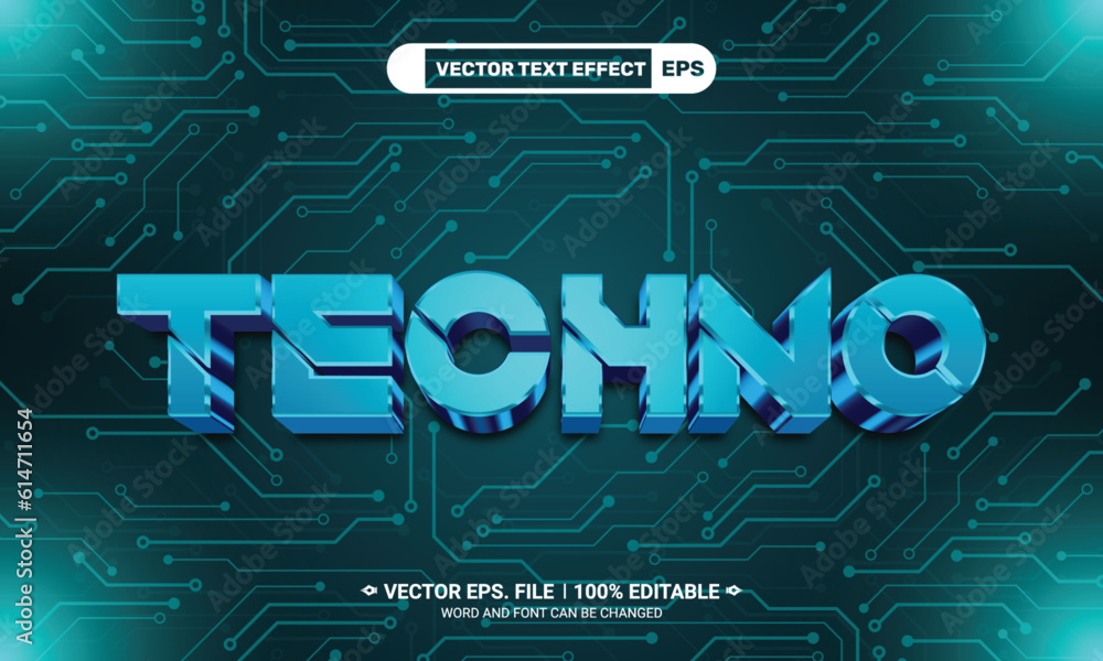 Poster techno editable vector text effect on technology background