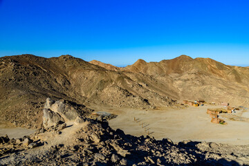View on bedouin village in Arabian desert not far from the Hurghada city, Egypt
